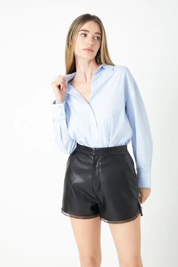 ENDLESS ROSE Shorts & Skorts | Tops*- Lace Trimed Leather Shorts BLACK