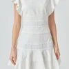 ENDLESS ROSE Lace Dresses | White Dresses*- Lace Trimmed Ruffle Sleeve Dress with Cutout WHITE