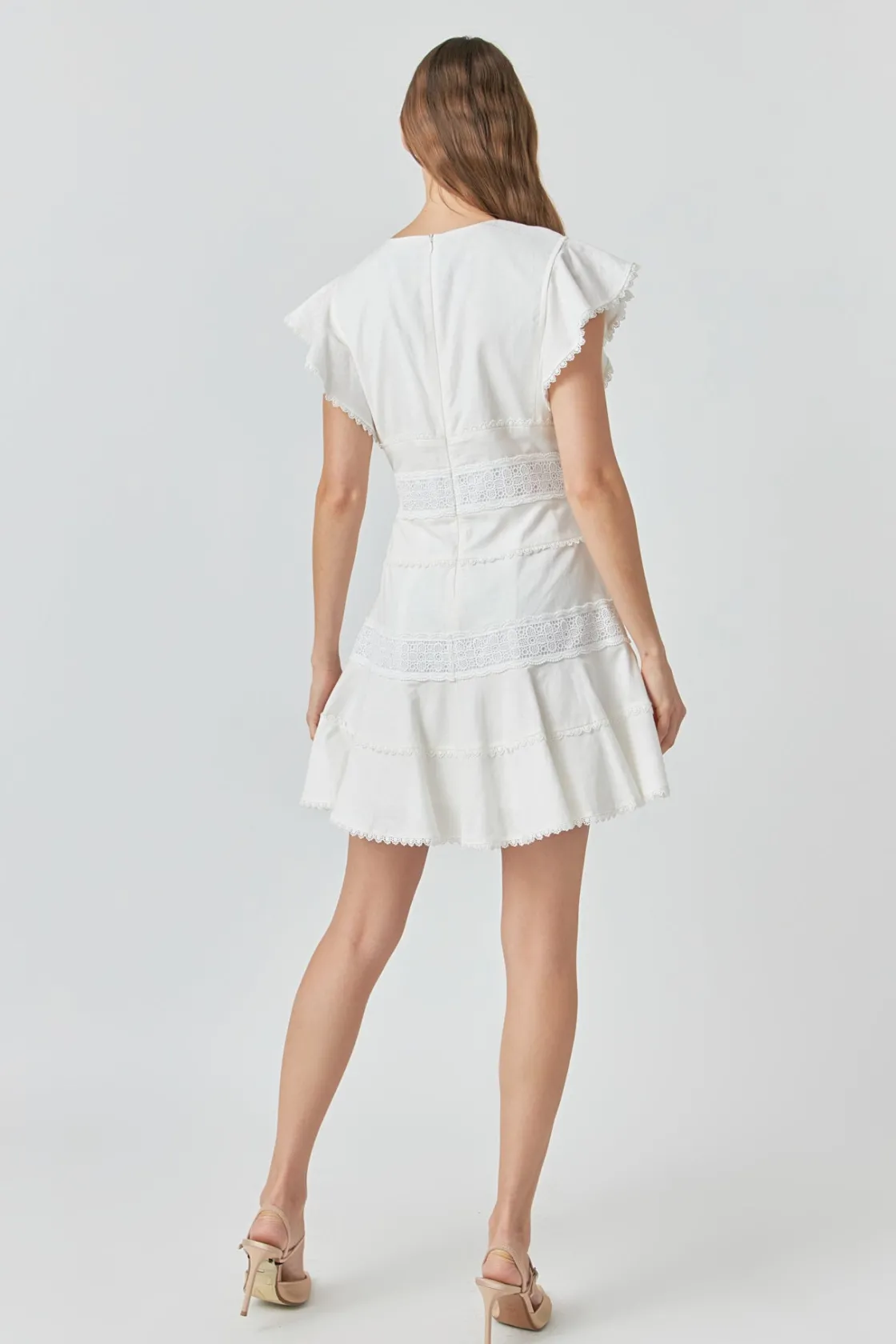 endless_rose__lace_trimme_2.webp ENDLESS ROSE Lace Dresses | White Dresses*- Lace Trimmed Ruffle Sleeve Dress with Cutout WHITE