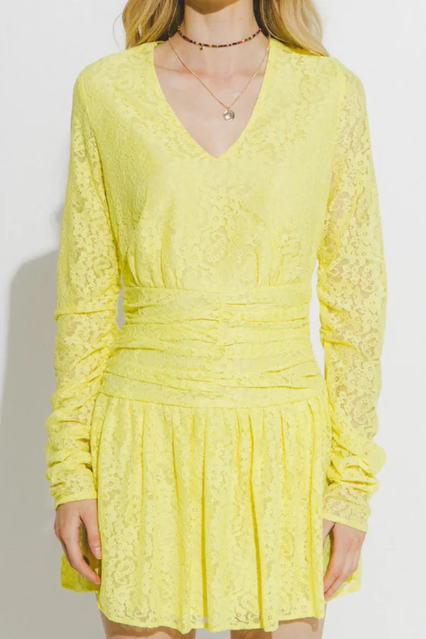 ENDLESS ROSE Lace Dresses | Tops*- Lace V-Neckline Mini Dress YELLOW