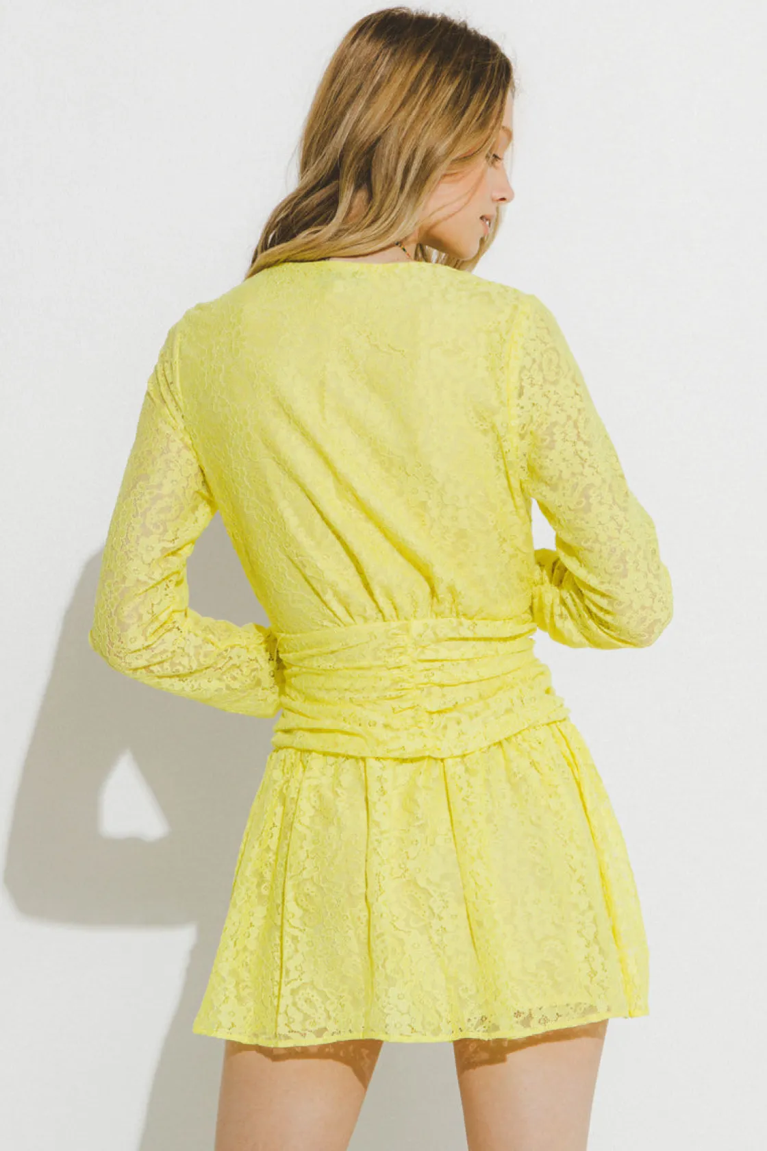 endless_rose__lace_vneckl_2.webp ENDLESS ROSE Lace Dresses | Tops*- Lace V-Neckline Mini Dress YELLOW