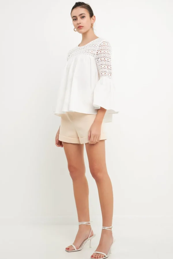 ENDLESS ROSE Shirts & Blouses | Tops*- Lace with Poplin Bell Sleeve Blouse