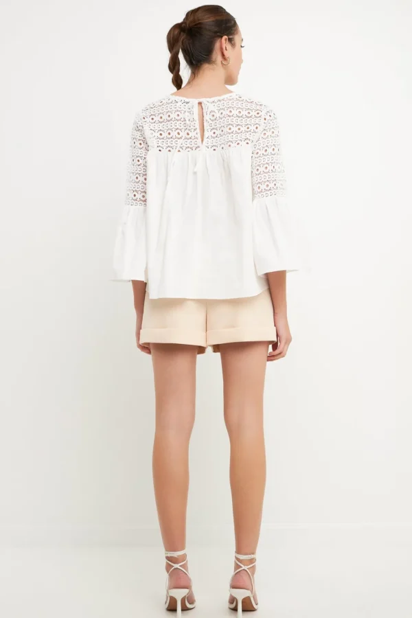 ENDLESS ROSE Shirts & Blouses | Tops*- Lace with Poplin Bell Sleeve Blouse