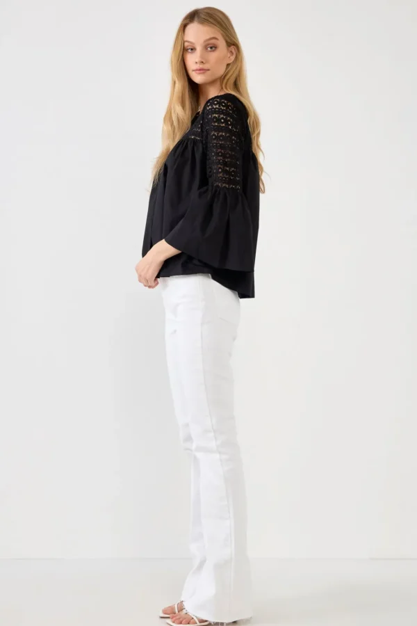ENDLESS ROSE Shirts & Blouses | Tops*- Lace with Poplin Bell Sleeve Blouse