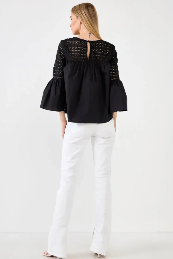 ENDLESS ROSE Shirts & Blouses | Tops*- Lace with Poplin Bell Sleeve Blouse