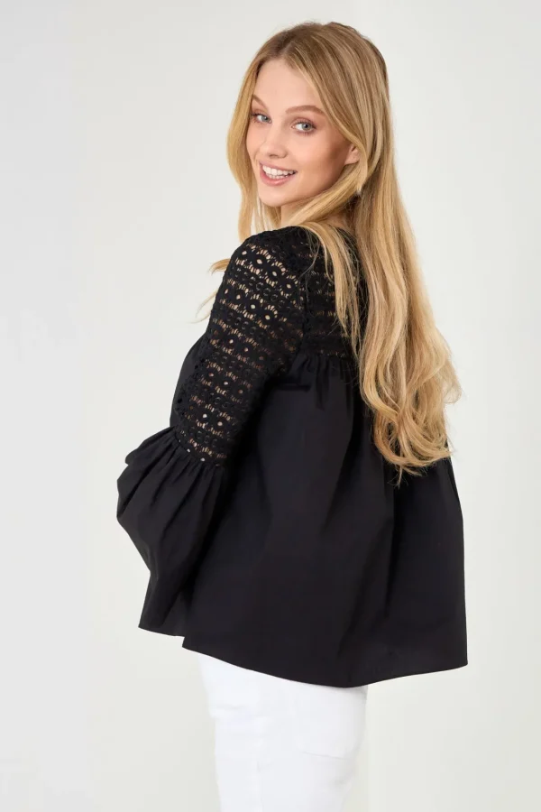 ENDLESS ROSE Shirts & Blouses | Tops*- Lace with Poplin Bell Sleeve Blouse
