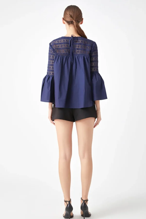 ENDLESS ROSE Shirts & Blouses | Tops*- Lace with Poplin Bell Sleeve Blouse