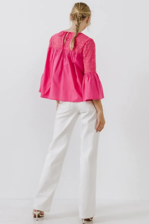 ENDLESS ROSE Shirts & Blouses | Tops*- Lace with Poplin Bell Sleeve Blouse