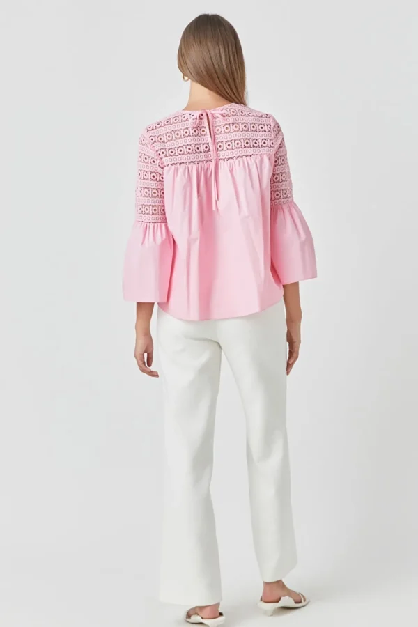 ENDLESS ROSE Shirts & Blouses | Tops*- Lace with Poplin Bell Sleeve Blouse