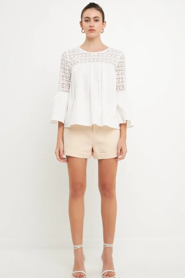 ENDLESS ROSE Shirts & Blouses | Tops*- Lace with Poplin Bell Sleeve Blouse