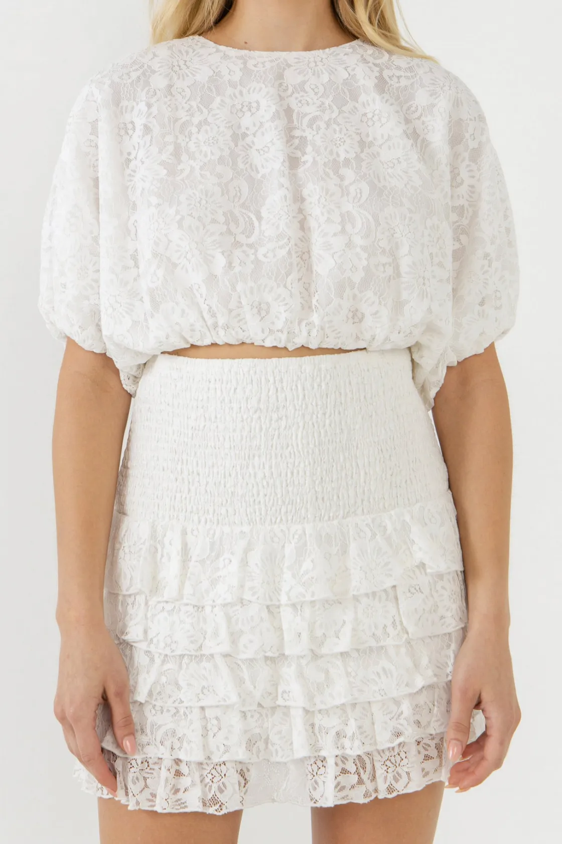 endless_rose__laced_bubbl_0.webp ENDLESS ROSE Tops*- Laced Bubble Cropped Blouse WHITE