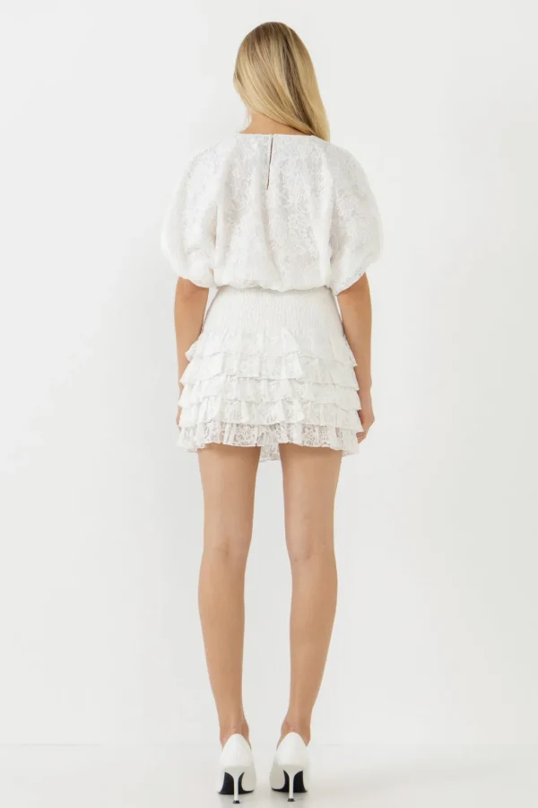 ENDLESS ROSE Tops*- Laced Bubble Cropped Blouse WHITE