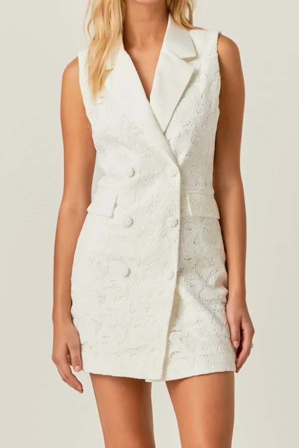 ENDLESS ROSE Lace Dresses | Blazers*- Laced Sleeveless Blazer Mini Dress WHITE