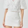 ENDLESS ROSE Tops*- Laced V-Neck Puff Sleeve Top WHITE