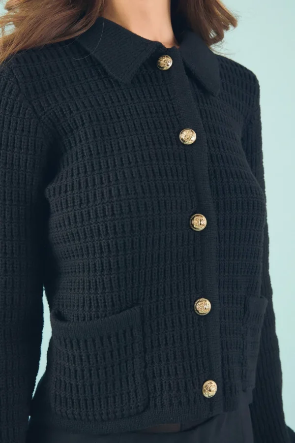 ENDLESS ROSE Sweaters & Knits | Tops*- Lanie Knit Sweater Collared Jacket BLACK