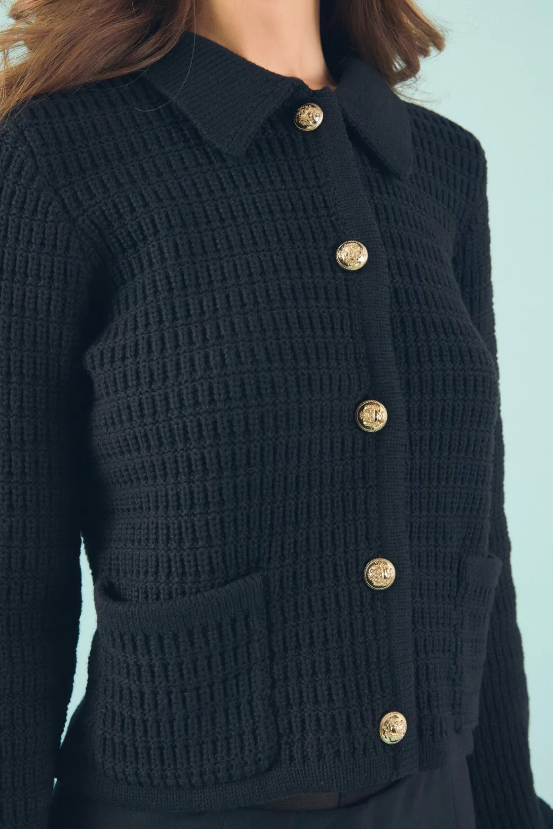 endless_rose__lanie_knit__0.webp ENDLESS ROSE Sweaters & Knits | Tops*- Lanie Knit Sweater Collared Jacket BLACK