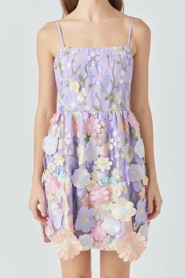 ENDLESS ROSE Floral Dresses | Tops*- Lavender Floral Bloom Embroidered Mini Dress LILAC