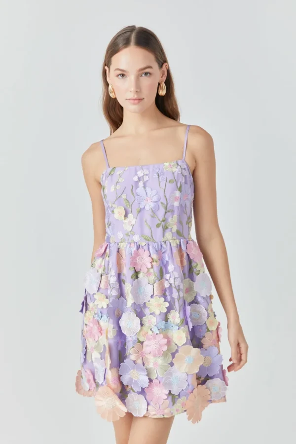 ENDLESS ROSE Floral Dresses | Tops*- Lavender Floral Bloom Embroidered Mini Dress LILAC