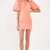 ENDLESS ROSE Tops*- Leopard Printed Mini Dress with Puff Sleeves PINK/ORANGE