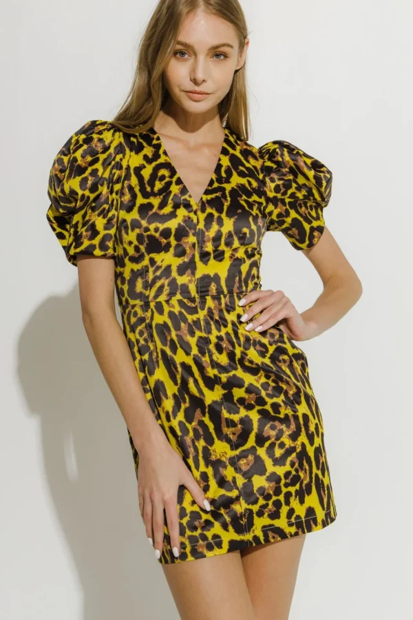 ENDLESS ROSE Tops*- Leopard Print Mini Dress YELLOWMULTI