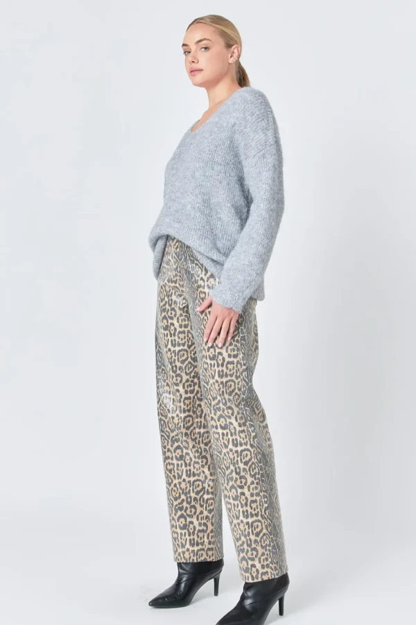 ENDLESS ROSE Pants | Tops*- Wide Leg Denim LEOPARD