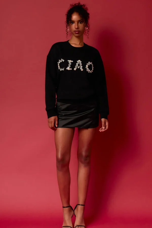 ENDLESS ROSE Tops*- Letter Patch Sweatshirt BLACK