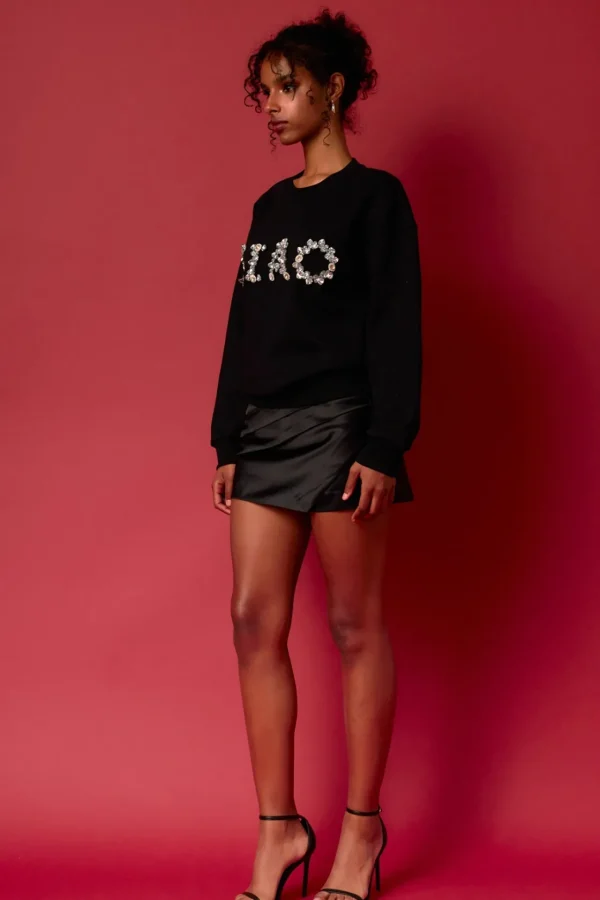 ENDLESS ROSE Tops*- Letter Patch Sweatshirt BLACK