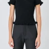 ENDLESS ROSE Tops*- Lettuce Edge Knit Top BLACK
