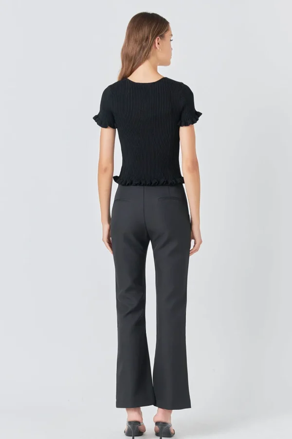 ENDLESS ROSE Tops*- Lettuce Edge Knit Top BLACK