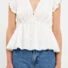 ENDLESS ROSE Tops*- Light Sheen Woven Front Tie Top CREAM