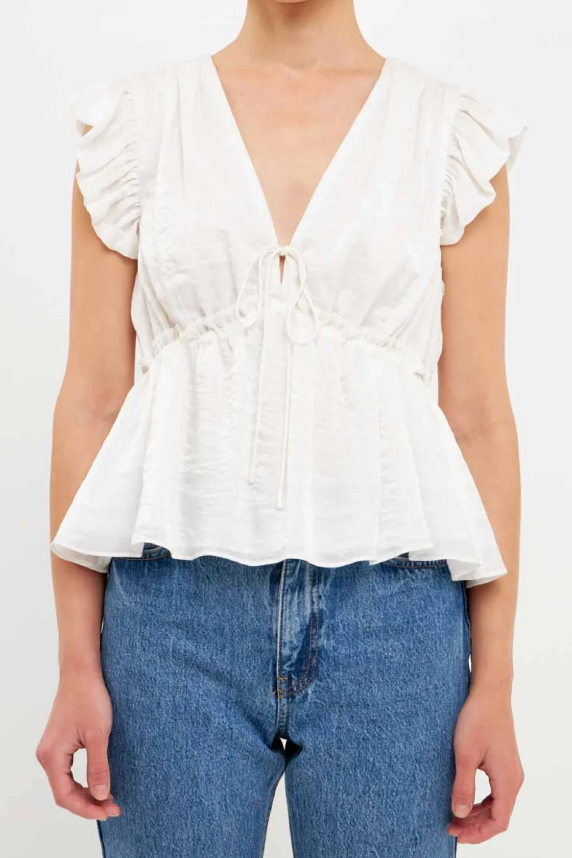 endless_rose__light_sheen_0.webp ENDLESS ROSE Tops*- Light Sheen Woven Front Tie Top CREAM