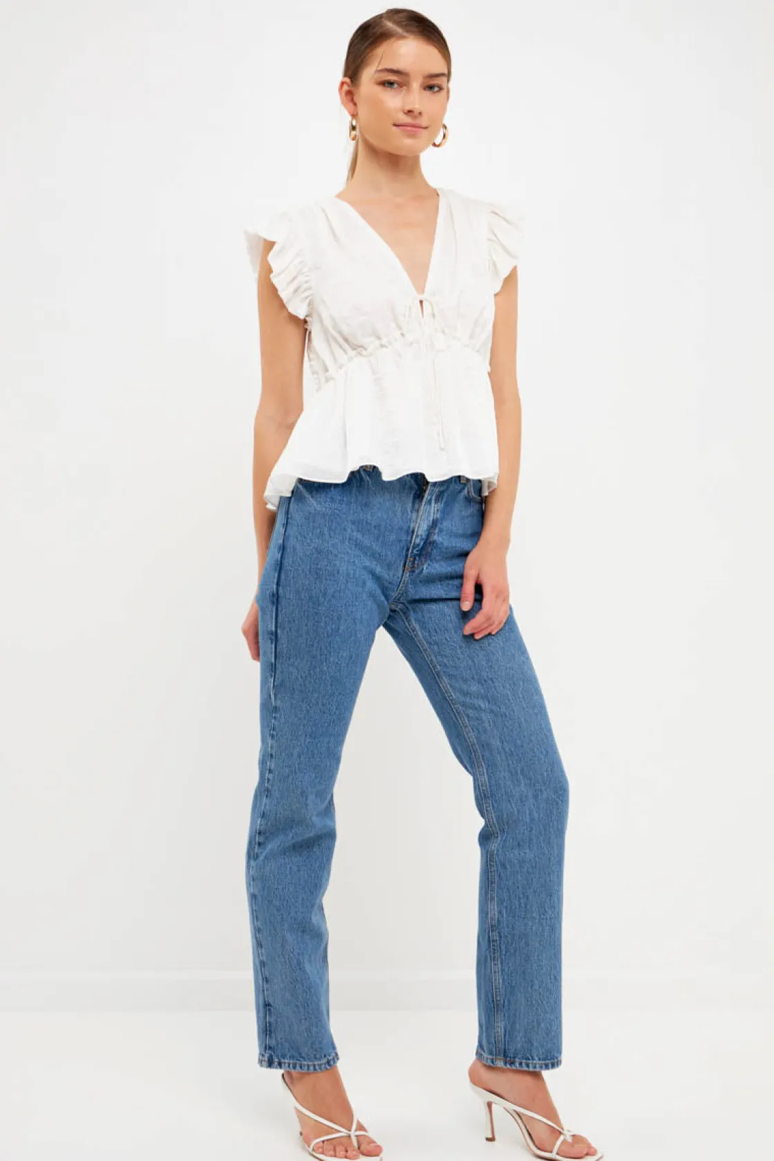 endless_rose__light_sheen_1.webp ENDLESS ROSE Tops*- Light Sheen Woven Front Tie Top CREAM
