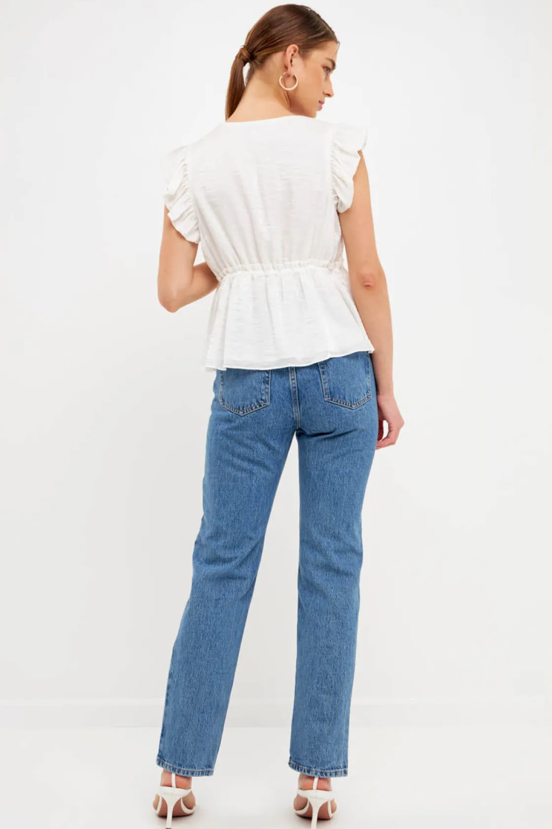 endless_rose__light_sheen_2.webp ENDLESS ROSE Tops*- Light Sheen Woven Front Tie Top CREAM
