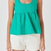 ENDLESS ROSE Tops*- Linen Blend Apron Baby Doll Top GREEN