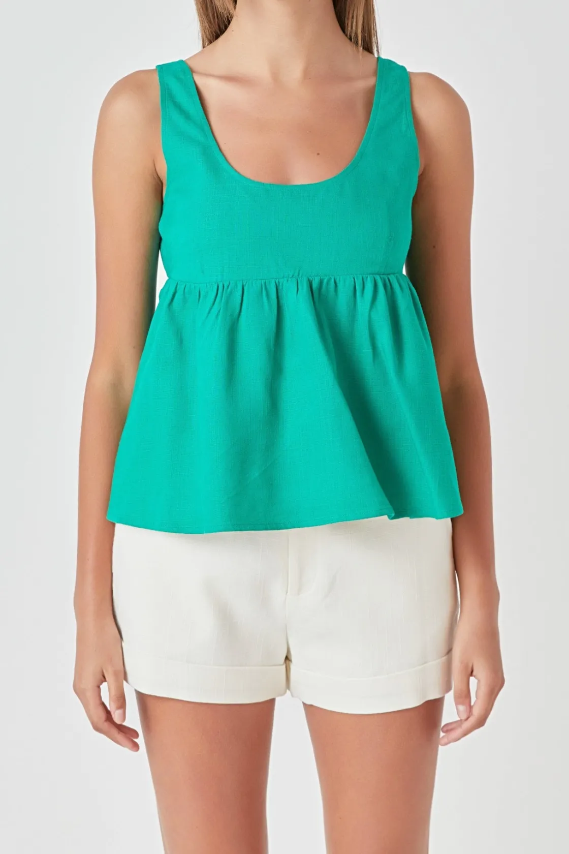 endless_rose__linen_blend_0.webp ENDLESS ROSE Tops*- Linen Blend Apron Baby Doll Top GREEN