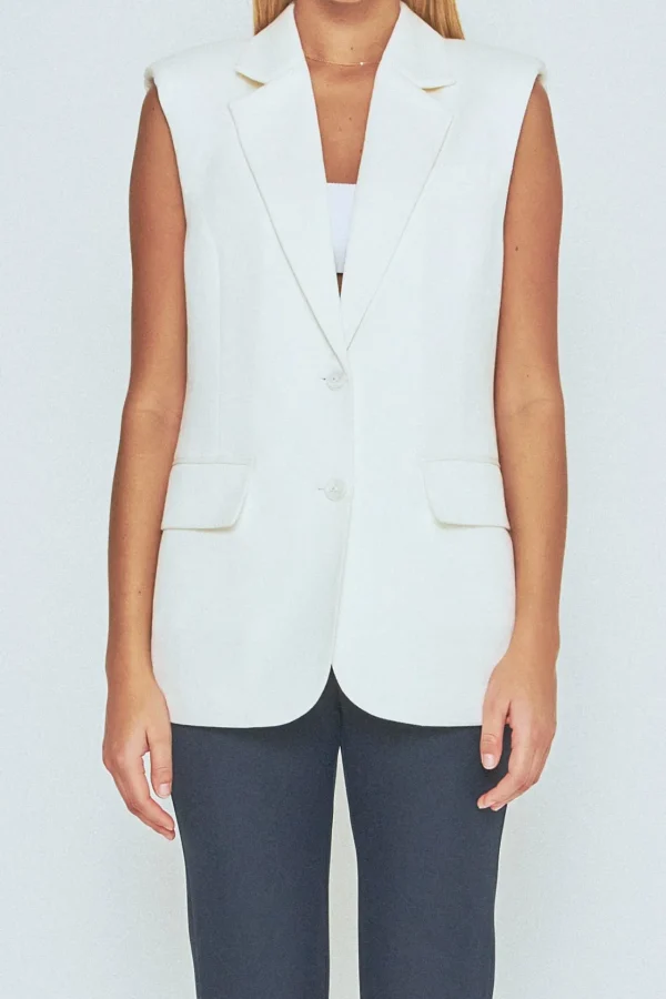 ENDLESS ROSE Blazers*- Linen Oversize Vest Blazer WHITE