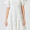ENDLESS ROSE Lace Dresses | Tops*- Linen Smocked Mini Dress with Lace WHITE
