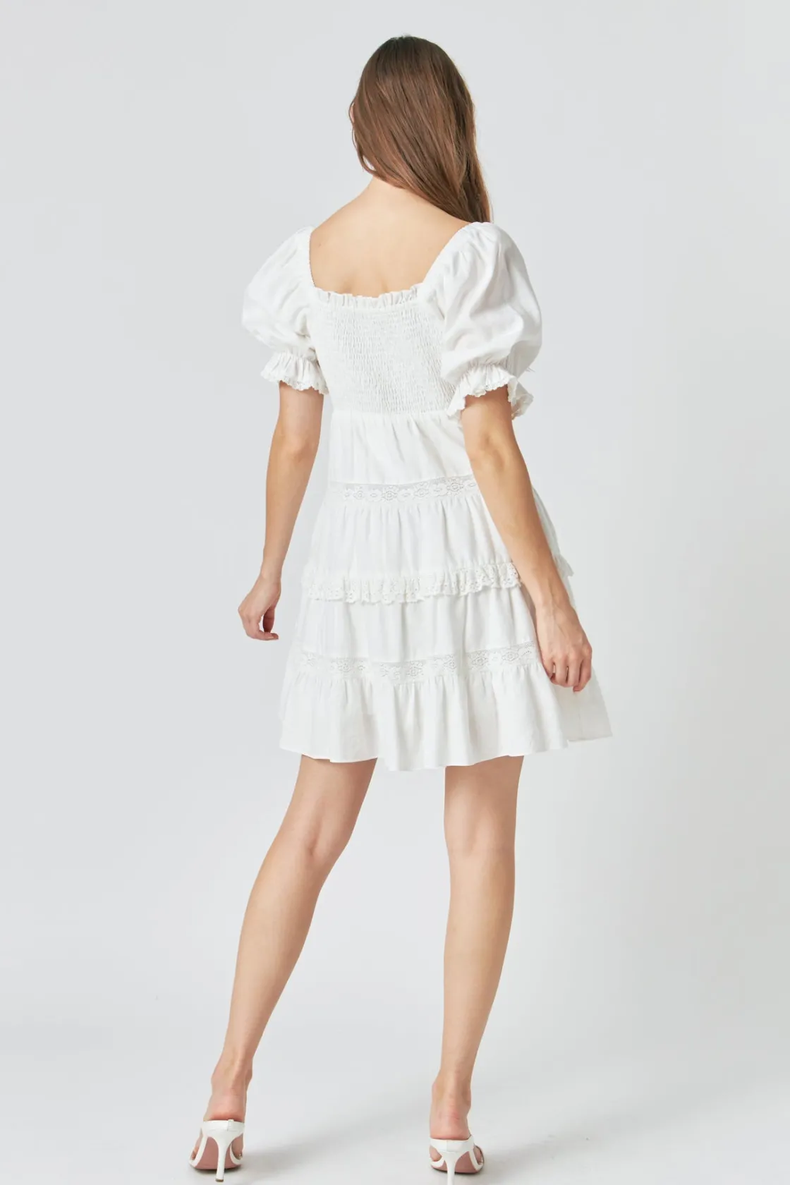 endless_rose__linen_smock_2.webp ENDLESS ROSE Lace Dresses | Tops*- Linen Smocked Mini Dress with Lace WHITE