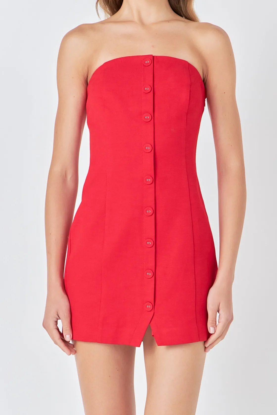 endless_rose__linen_strap_0.webp ENDLESS ROSE Bodycon Dresses | Tops*- Linen Strapless Dress RED