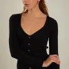 ENDLESS ROSE Bodycon Dresses | Sweaters & Knits*- Long Sleeve Button Down Knit Dress BLACK