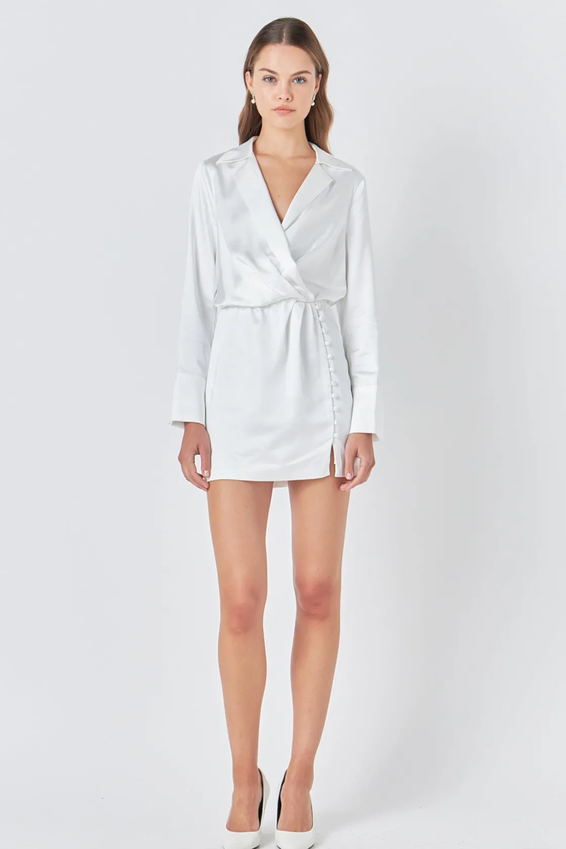 endless_rose__long_sleeve_14.webp ENDLESS ROSE White Dresses | Satin Dresses*- Long Sleeve Satin Mini Dress