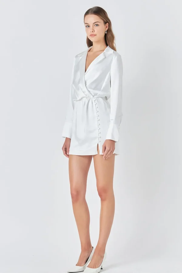 ENDLESS ROSE White Dresses | Satin Dresses*- Long Sleeve Satin Mini Dress