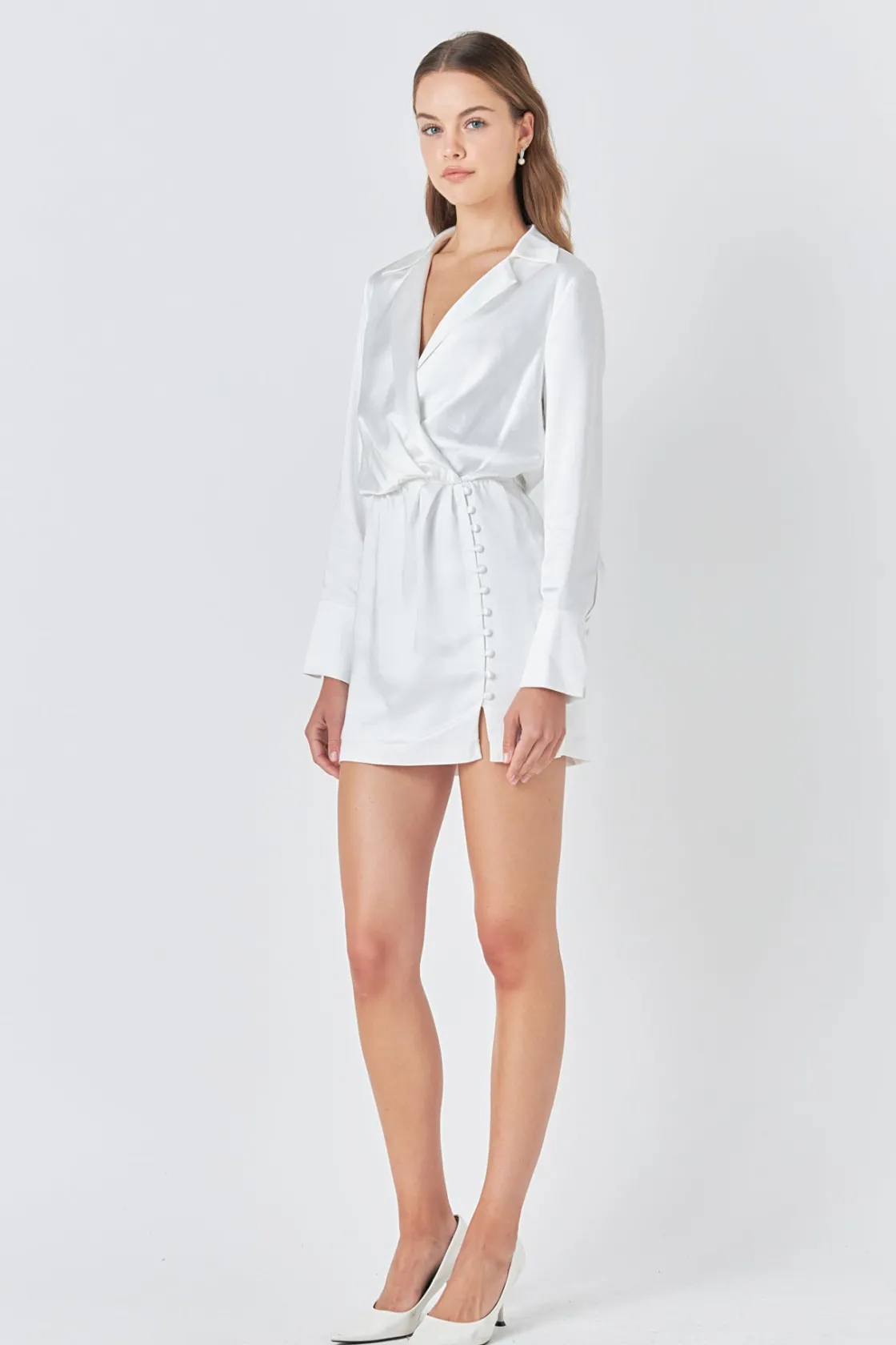 endless_rose__long_sleeve_16.webp ENDLESS ROSE White Dresses | Satin Dresses*- Long Sleeve Satin Mini Dress