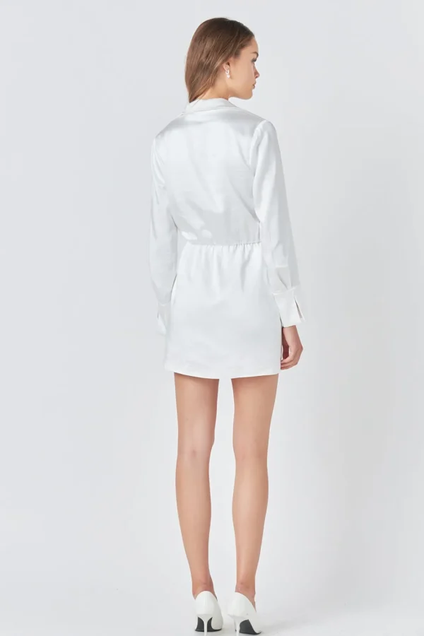 ENDLESS ROSE White Dresses | Satin Dresses*- Long Sleeve Satin Mini Dress