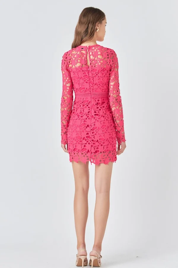 ENDLESS ROSE Lace Dresses | Tops*- Long Sleeve Lace Mini Dress FUCHSIA
