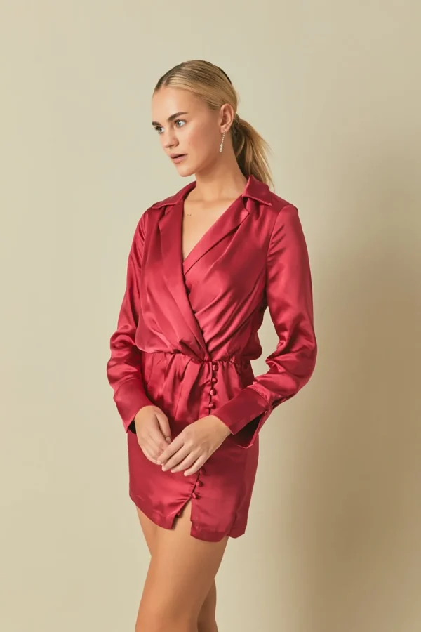 ENDLESS ROSE White Dresses | Satin Dresses*- Long Sleeve Satin Mini Dress