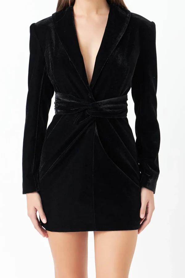 ENDLESS ROSE Little Black Dress | Blazers*- Long-Sleeved Velvet Mini Dress BLACK