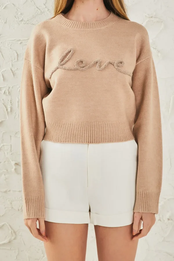 ENDLESS ROSE Sweaters & Knits | Tops*- Love Chenille Embroidered Plush Sweater