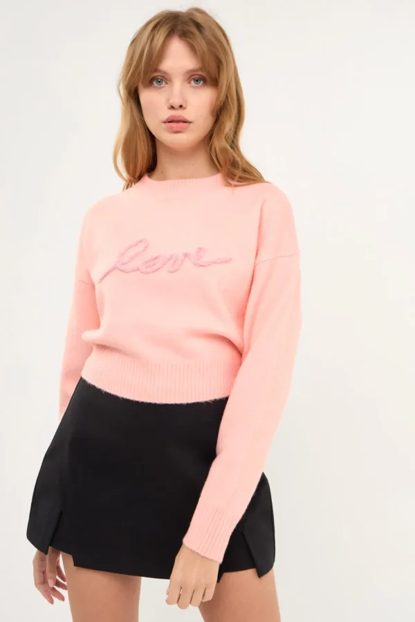 ENDLESS ROSE Sweaters & Knits | Tops*- Love Chenille Embroidered Plush Sweater