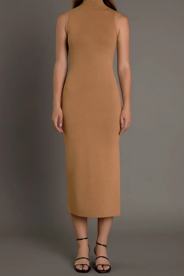 ENDLESS ROSE Sweaters & Knits | Tops*- Lurex High Neck Midi Dress CAMEL